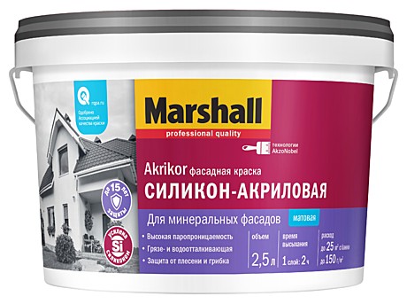 Краска в/э Marshall akrikor фасадная силикон-акриловая BW (2,5л) 3,8кг