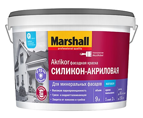 Краска в/э Marshall akrikor фасадная силикон-акриловая BW (9л) 13,4кг