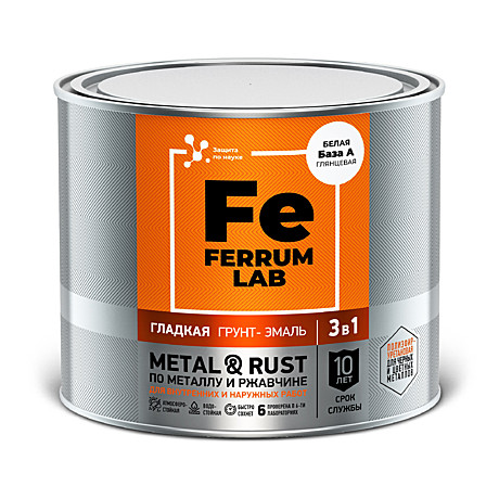 Грунт-эмаль FERRUM LAB по ржавчине 3в1 белая полумат. база А (1,8л/2,26кг)