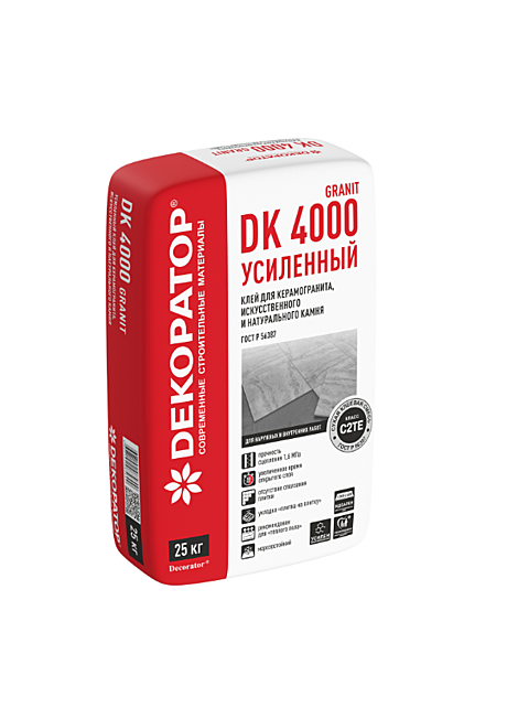 Клей DK 4000 GRANIT для керамогранита, тяжелых плит и натурального камня, 2-10мм (25кг)