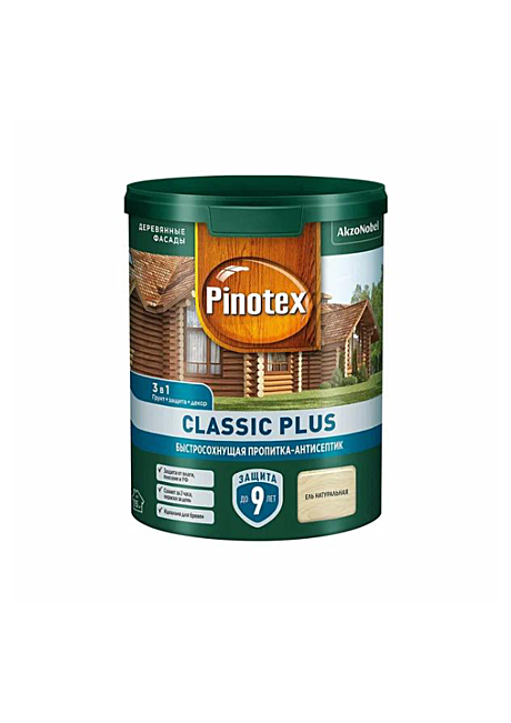 Pinotex Classic Plus Быстросохнущая пропитка-антисептик 3в1 для древесины ель натуральная (0,9л)