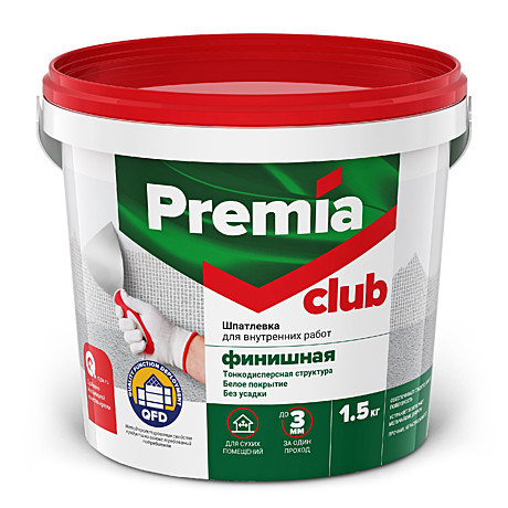 Шпатлевка PREMIA CLUB финишная д/внутр. работ (1,5кг)