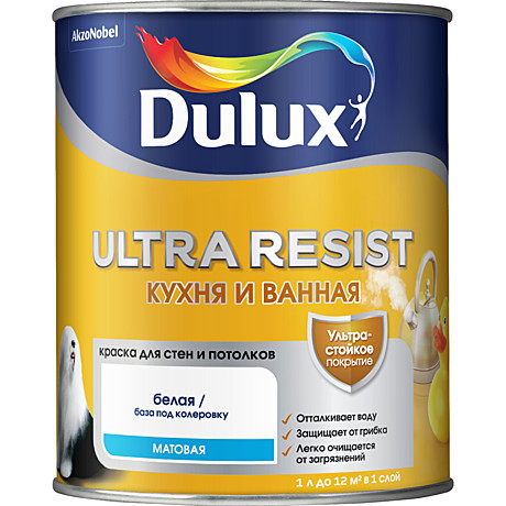 Краска в/э Dulux Ultra Resist Кухня и ванная мат. BW (1л)