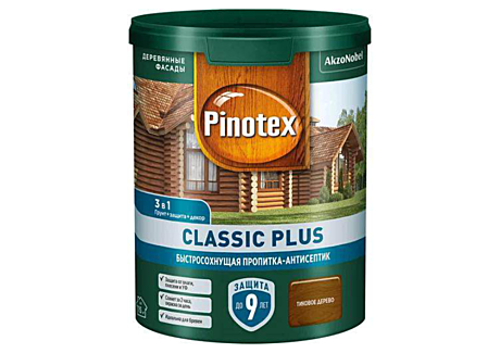 Pinotex Classic Plus Быстросохнущая пропитка-антисептик 3в1 для древесины тиковое дерево (0,9л)