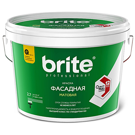 Краска BRITE PROF фасадная матовая база С (2,7л)