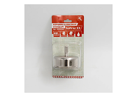 Коронка алмазная Bohrer по стеклу и кафелю 68мм (блистер)