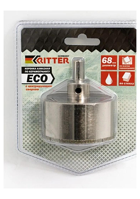 Коронка алмазная Ritter Eco по стеклу и керамограниту 68мм (блистер)