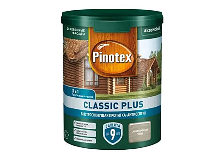 Pinotex Classic Plus Быстросохнущая пропитка-антисептик 3в1 для древесины скандинавский серый (0,9л)