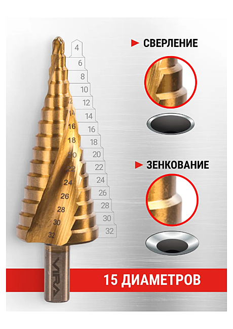 Сверло ступенчатое VIRA, 4-20мм, 9 ступеней