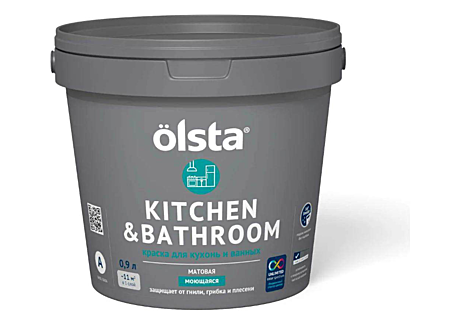 Краска в/э OLSTA KITCHEN&BATHROOM для кухонь и ванных комнат база А (0,9л/1,22кг)