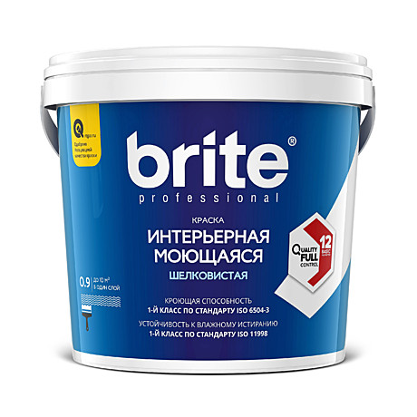 Краска BRITE PROF интерьерная моющаяся белая шелковистая база А (0,9л)