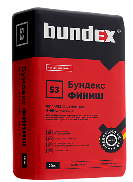 Шпаклевка цементная белая БУНДЕКС ФИНИШ для внутр/нар. работ (20кг)