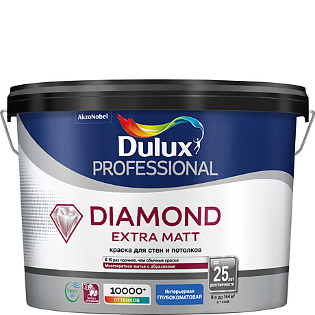 Краска в/д Dulux Diamand Extra Matt BW (9л)